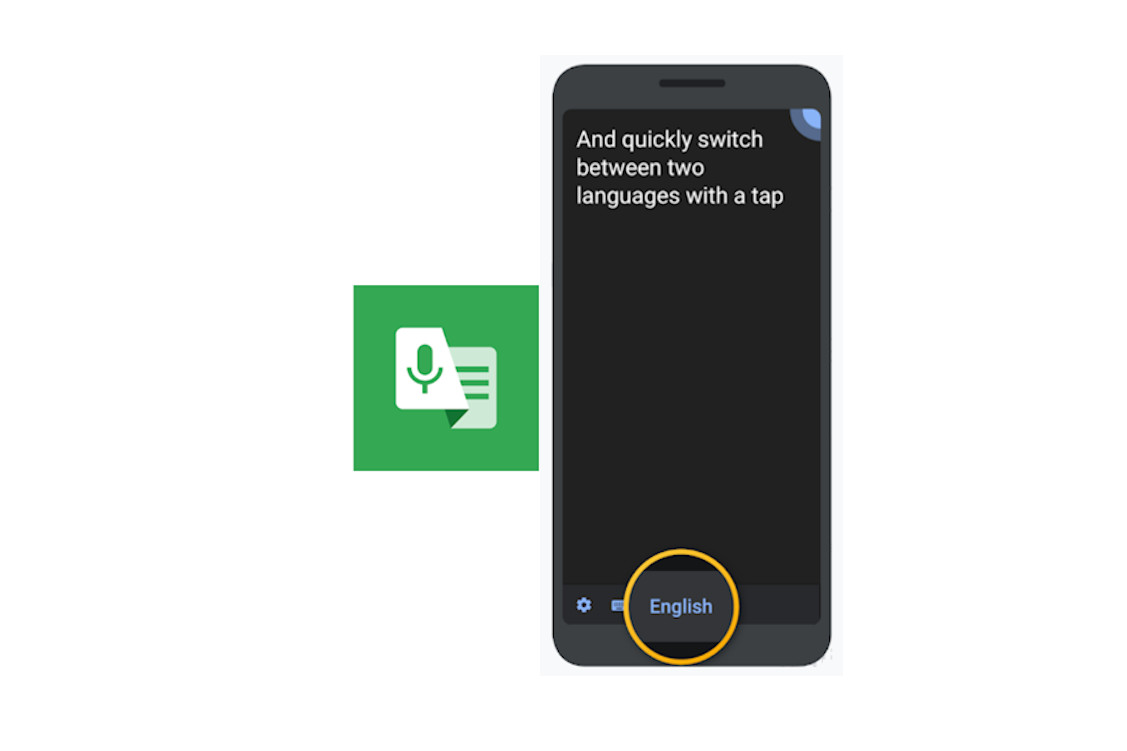 App icon of Live Transcribe & Sound Notifications and screenshot of the app on a smartphone.